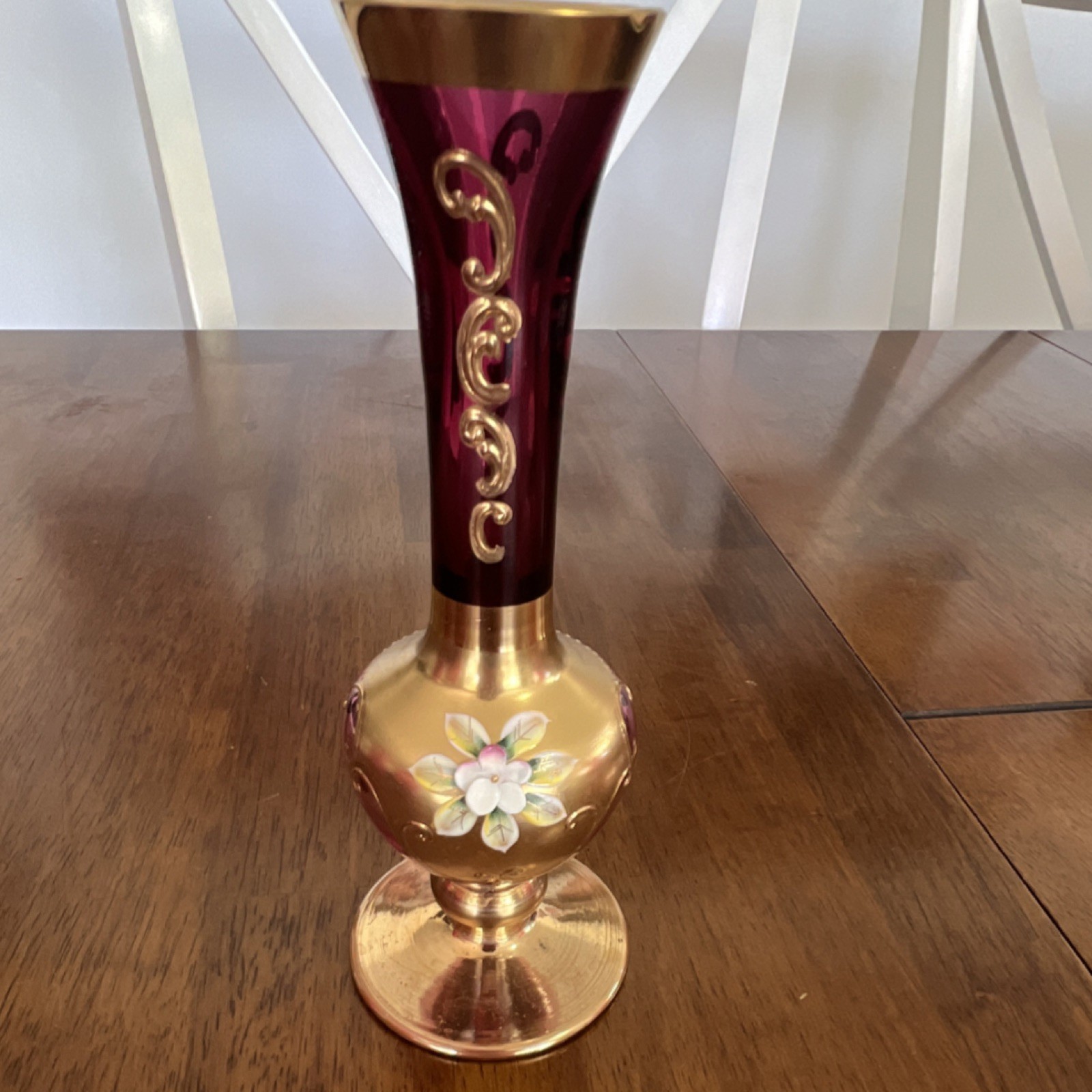 Bohemian Gold Purple Glass Vase Floral Pattern Flower Petals Decorative Accent