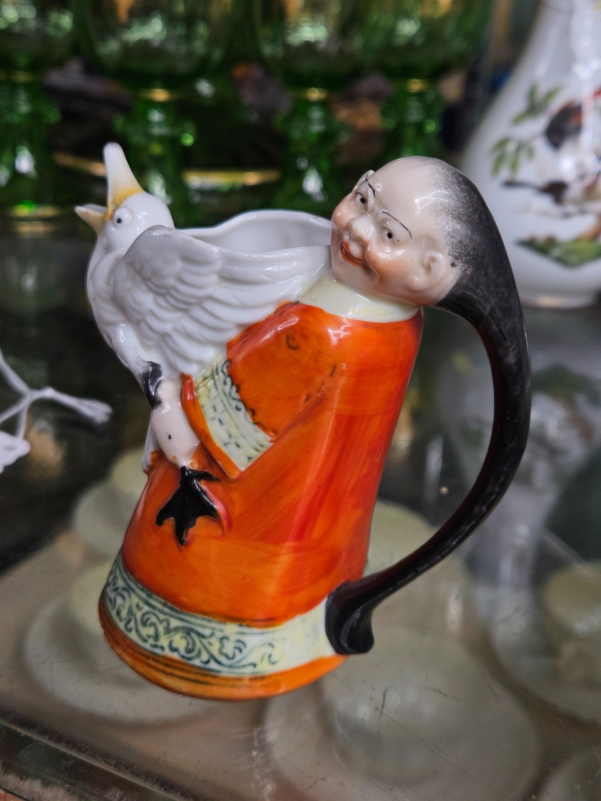 Schafer & Vater Porcelain Figural Creamer Asian Character Holding Goose