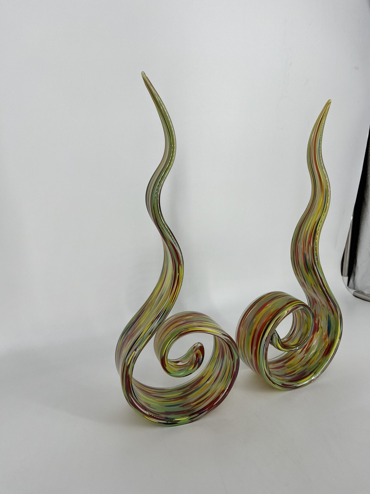 Murano Style Multi Colored Twisted Wavy Abstract Art Glass 16” Spiral Figurine
