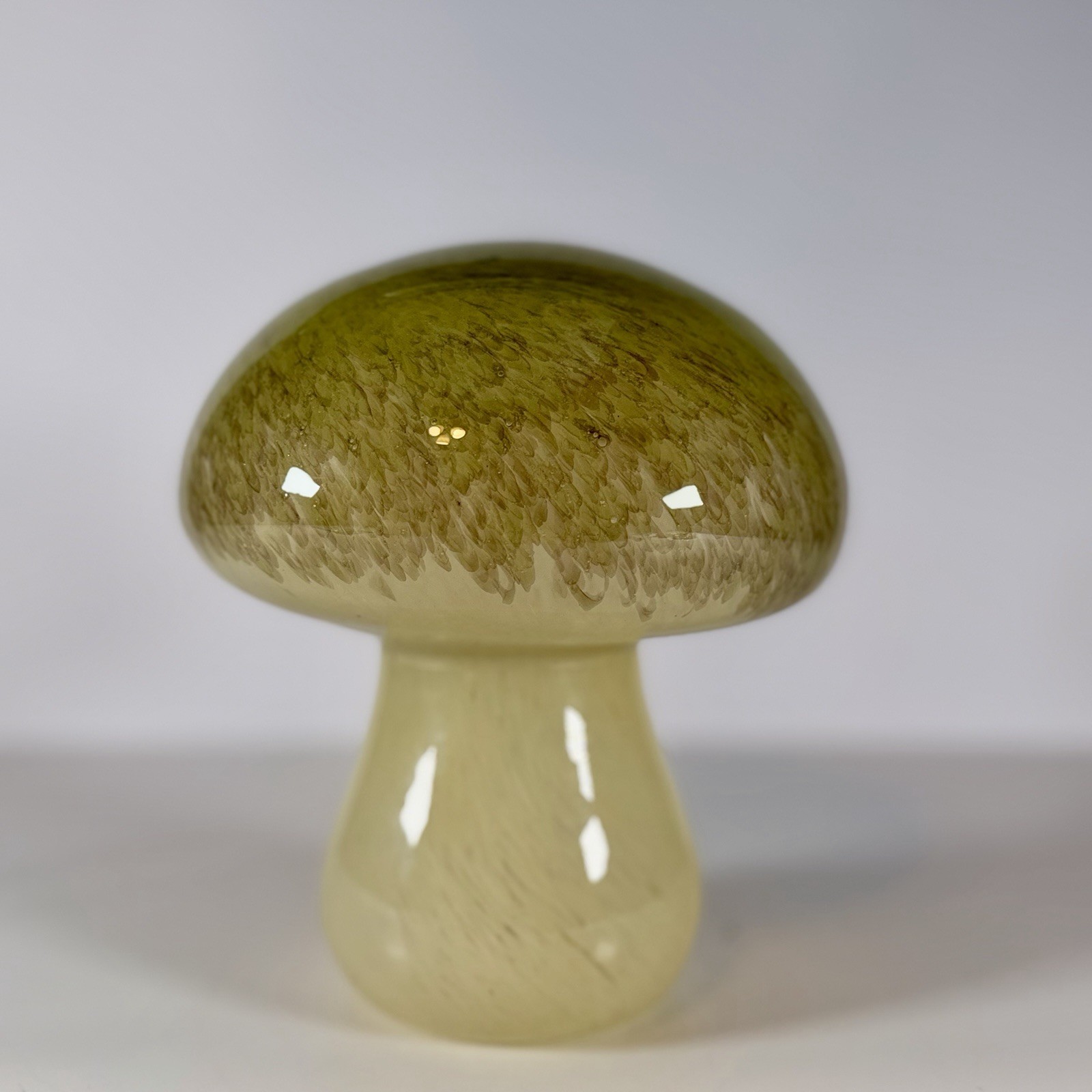 Large Blown Glass Hollow Mushroom Toadstool Green Yellow 7.5″ Tall