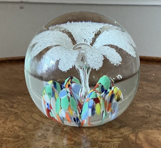 Vintage Gentile Signed Art Glass Paper Weight Vibrant Colors Flower Heart Petals