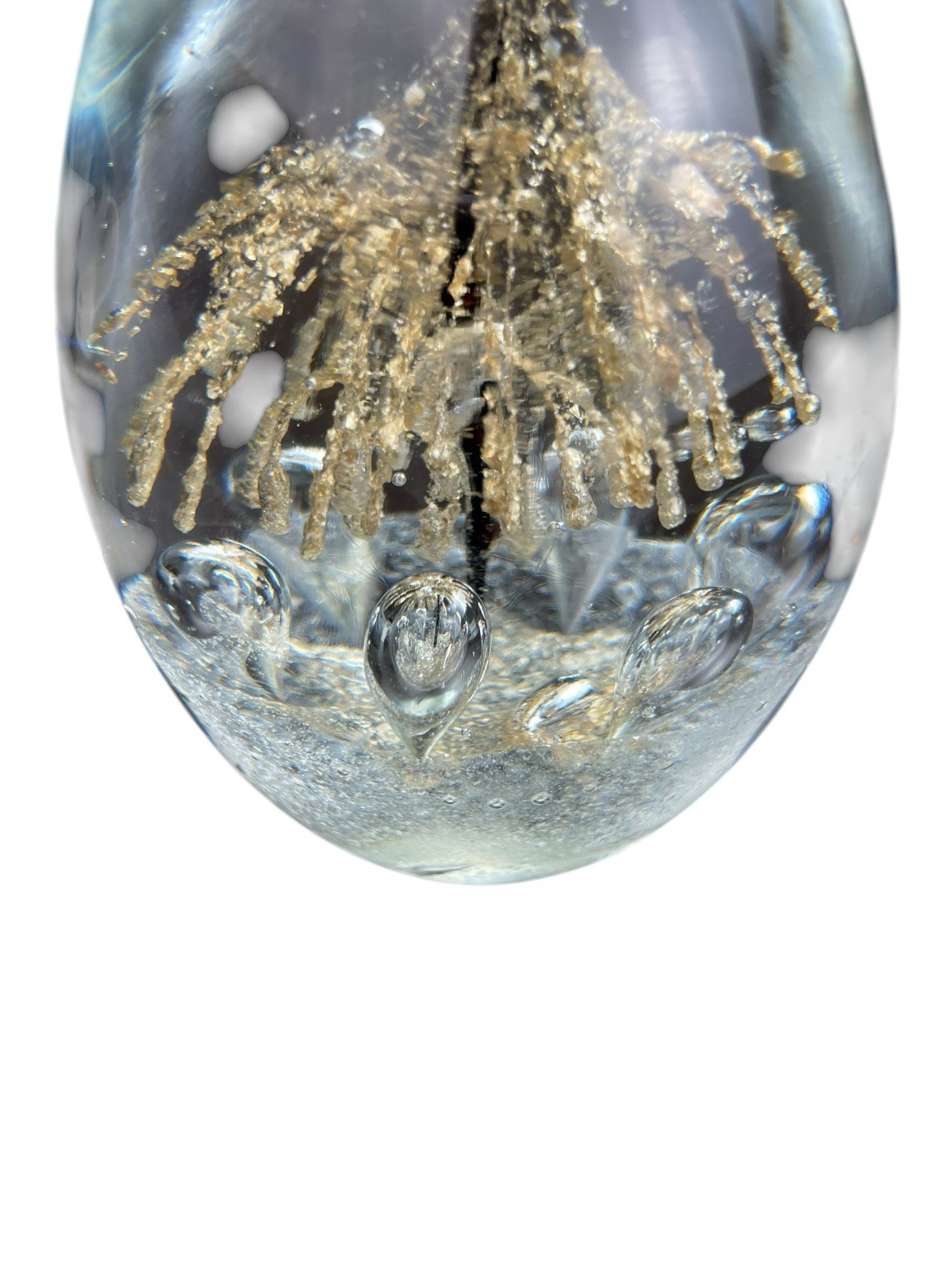 Glass Art Tree Of Life Hand Blown Paperweight Abstract Gold Egg Shape