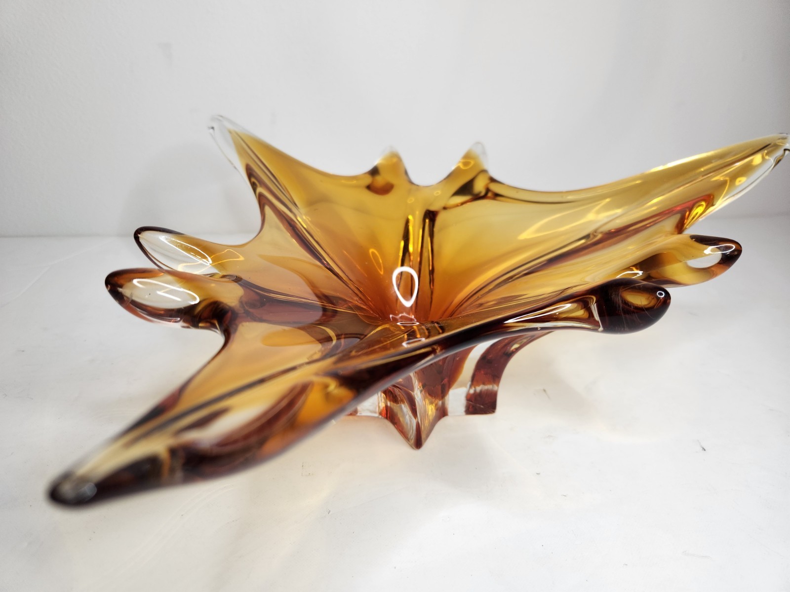 MCM Chalet Loraine Glass Vase Amber Finger Bowl Splash Vase Swung Vase -10.5″W