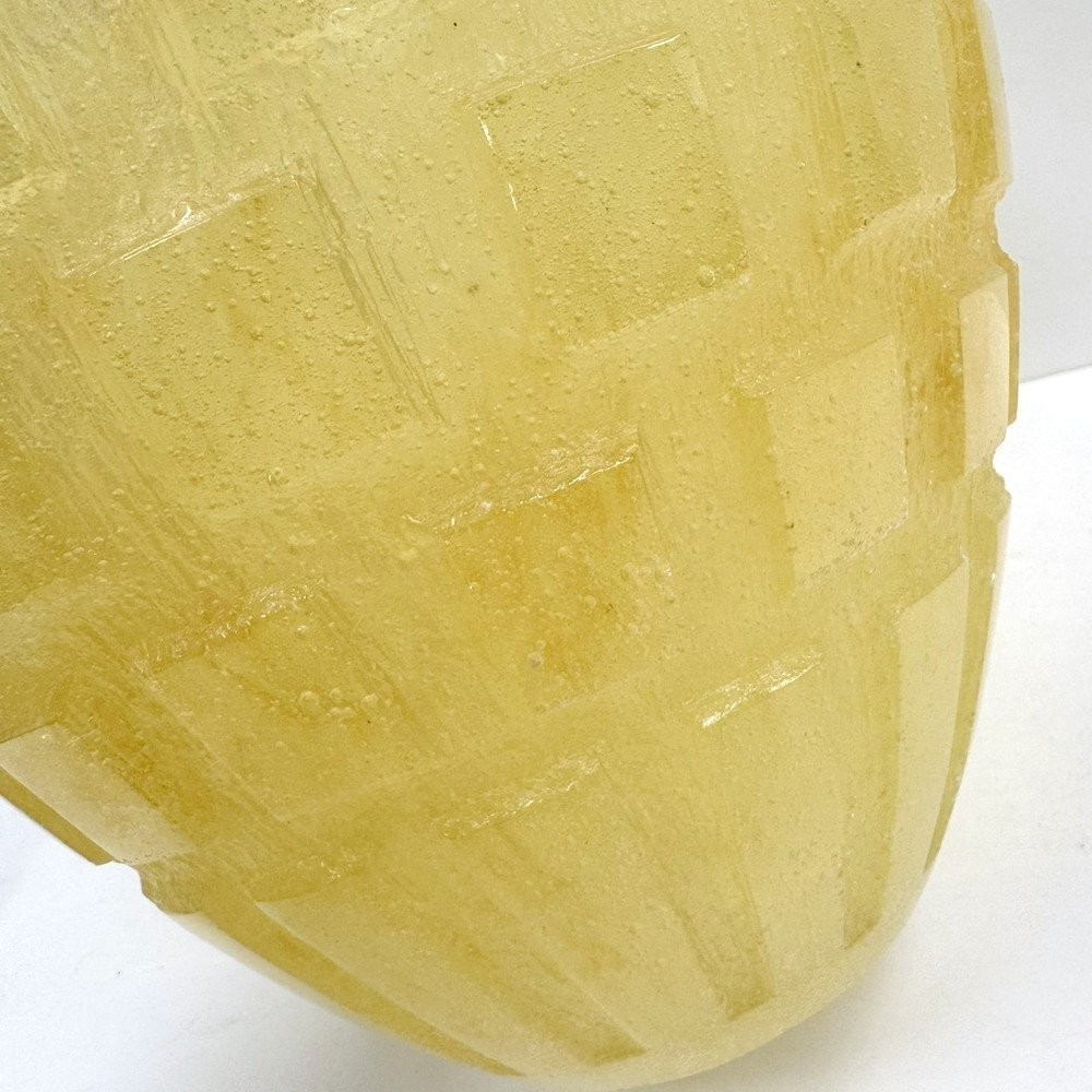 Daum France Rhythms Yellow Crystal Art Glass Vase Large 10.6″ Signed France