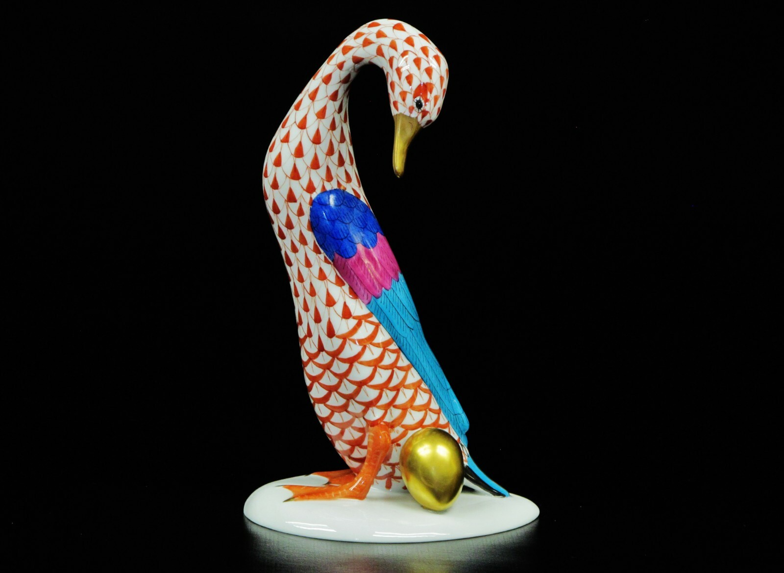 Herend Hungarian hand painted “Goose With A Golden Egg” Figurine. 7 5/8″ Height