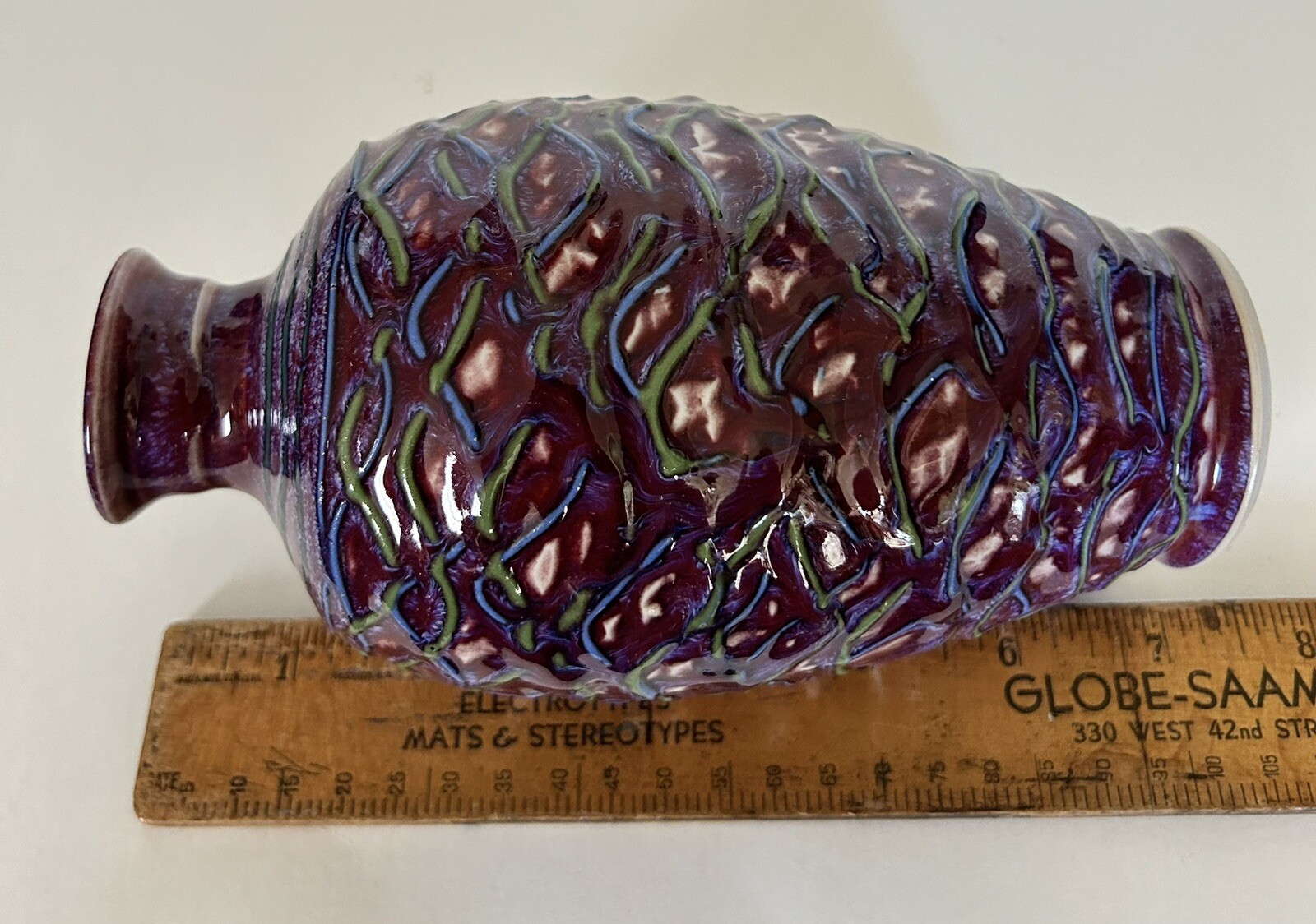 Asian Modern Studio Flambé Glaze Vase -7”H