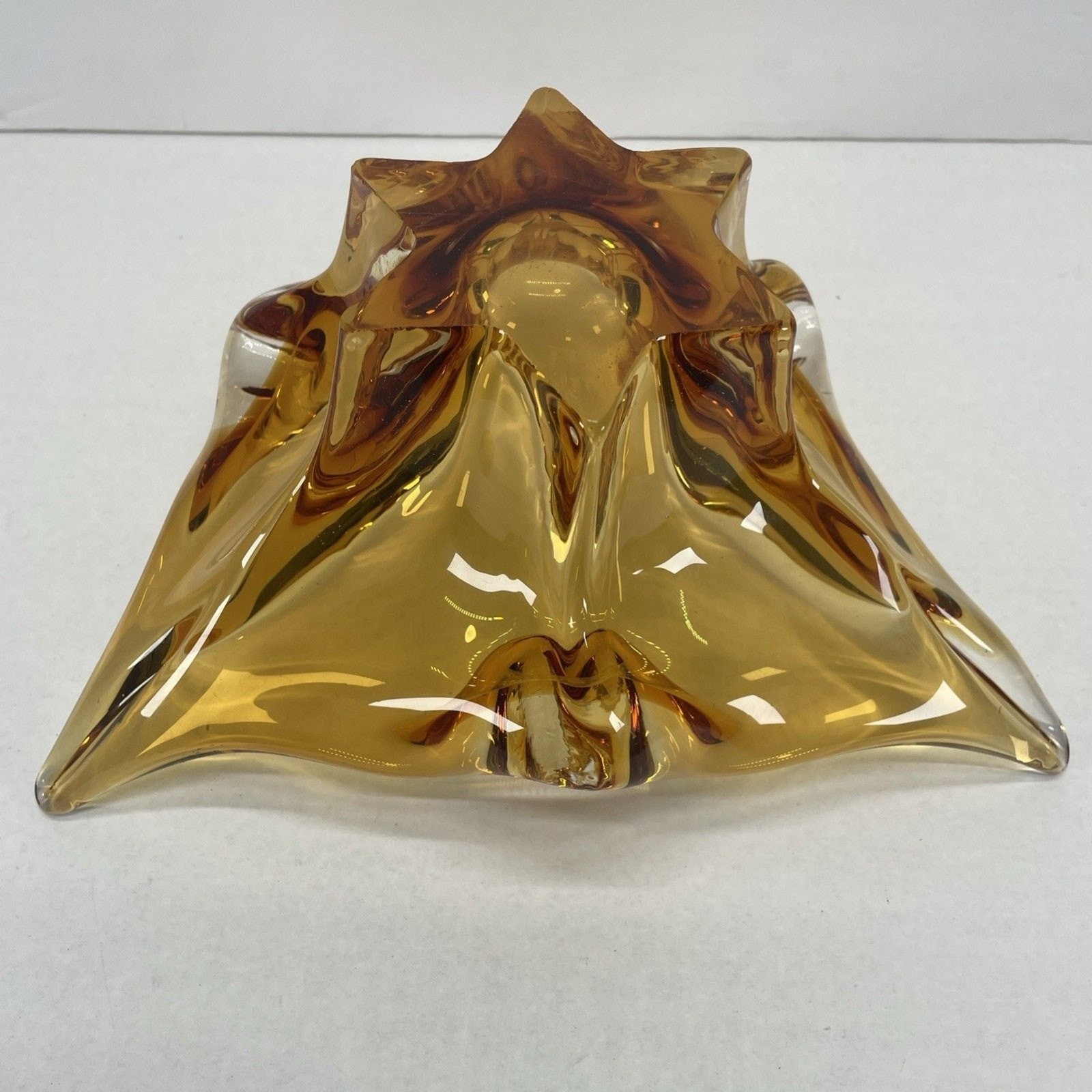 VTG MCM Chalet Amber Clear Canadian Art Glass Bowl Ashtray 5 in (H) x 10 in (L)