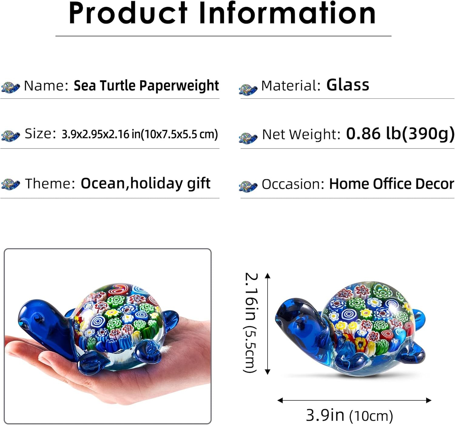 Hand Blown Glass Figurines Ball Ocean Waves Paperweight Home Decor Sea Turtle