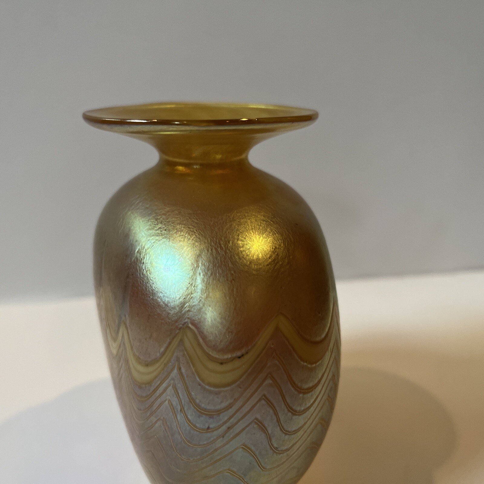 Vintage Art Glass Vase Signed Robert Held Yellow Purple Iridescent 4.5” Canada