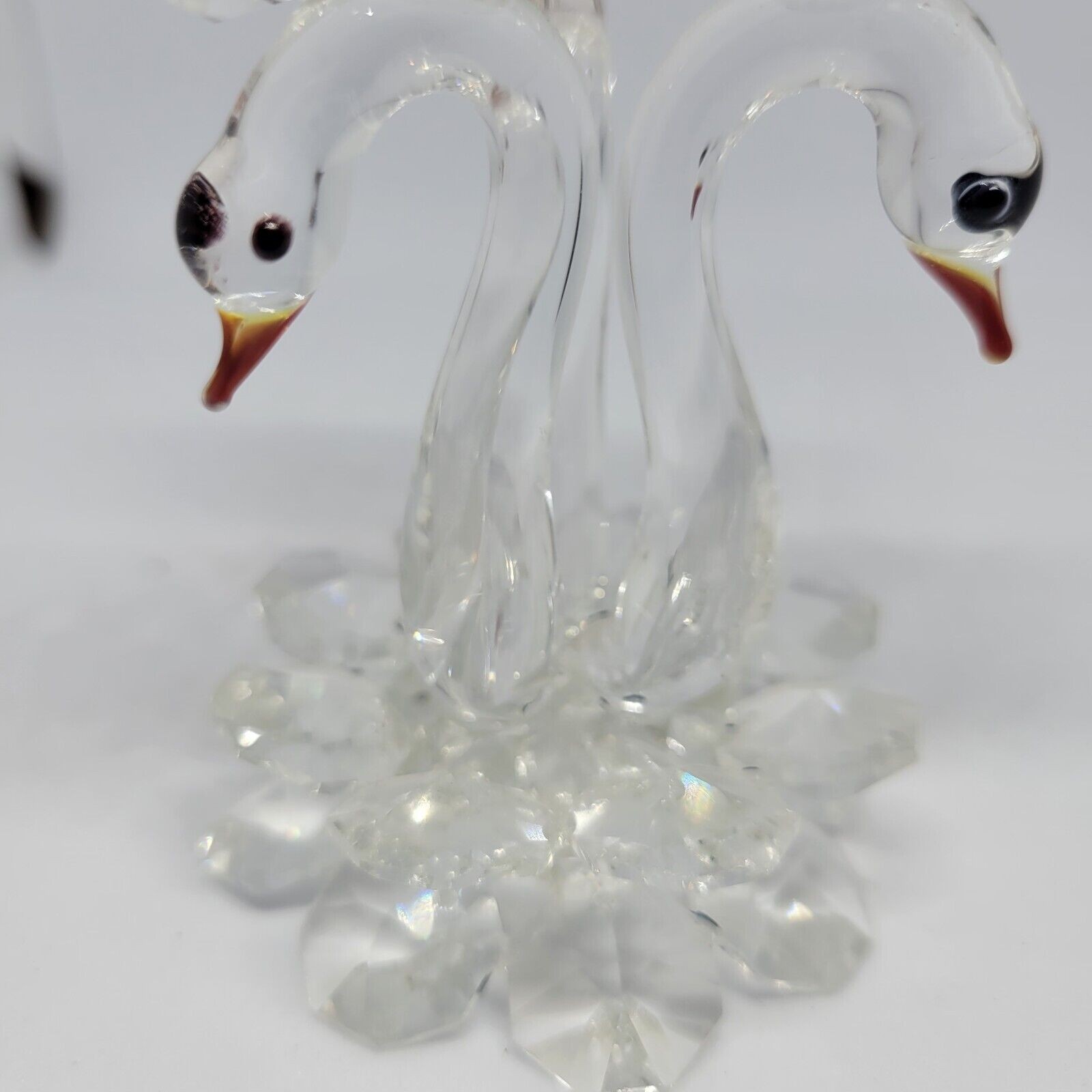 Italian Crystal Figurine Authentic 3″ Handcrafted Triple Swan With Roses