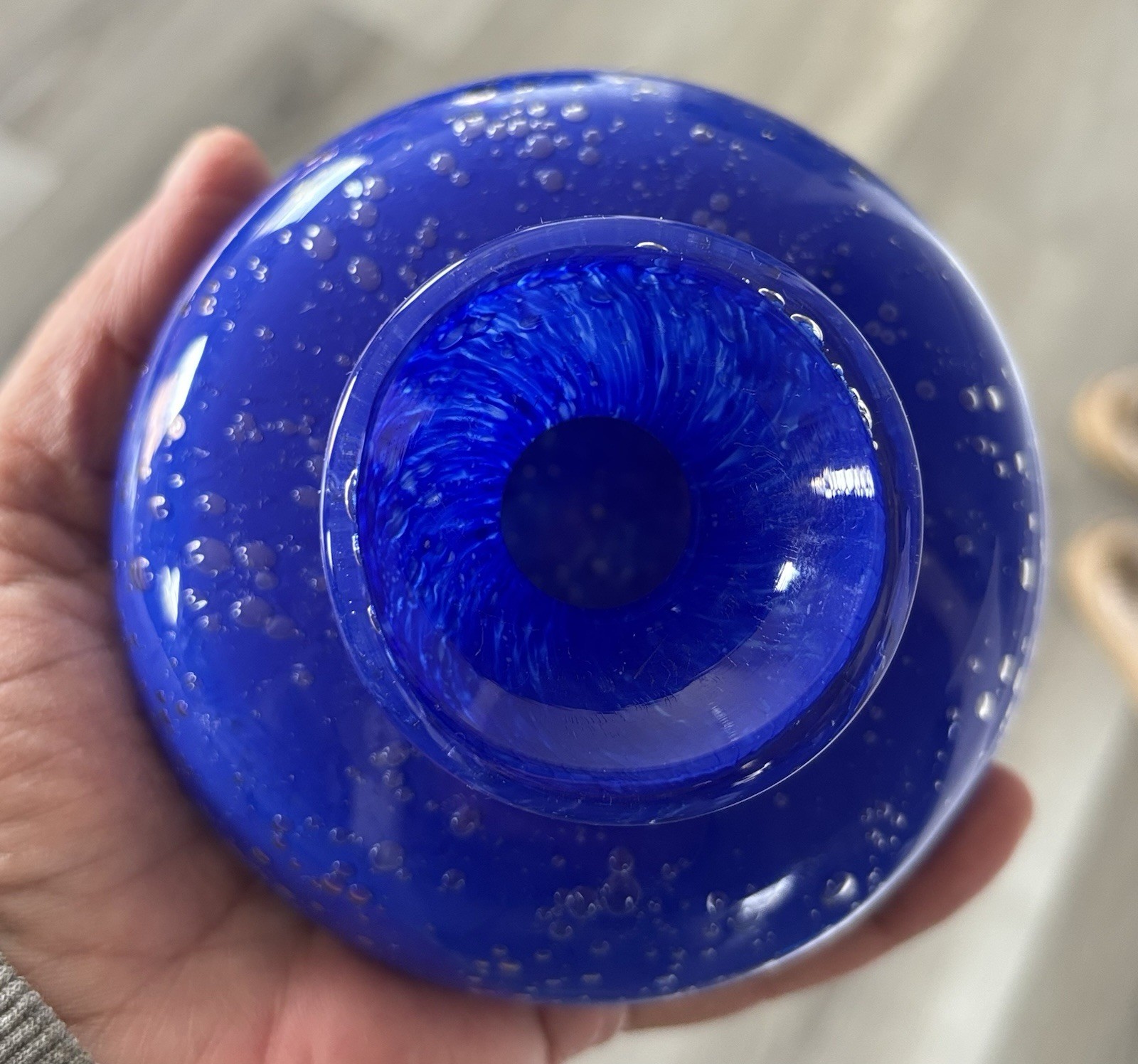 Glass Art Cobalt Blue Bubble Small Vase 3 Inches Tall