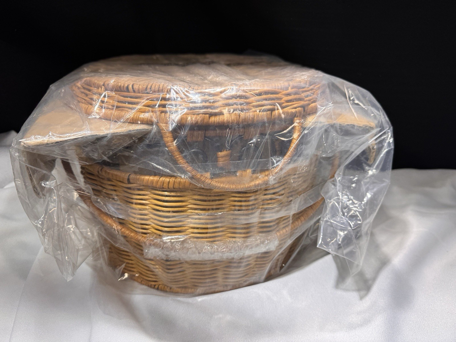 NIB Princess House Rattan Picnic Basket, 3-piece Basket Set, #2598 Wicker
