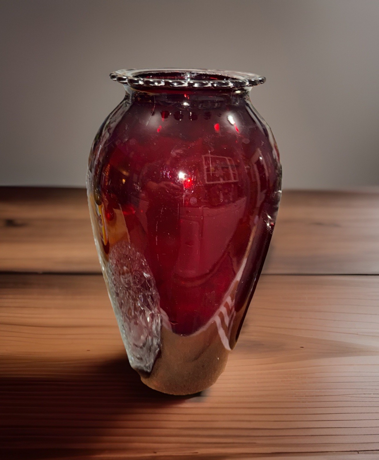 Vtg Royal Ruby Red 9″ Scalloped Top Vase by Anchor Hocking-EUC
