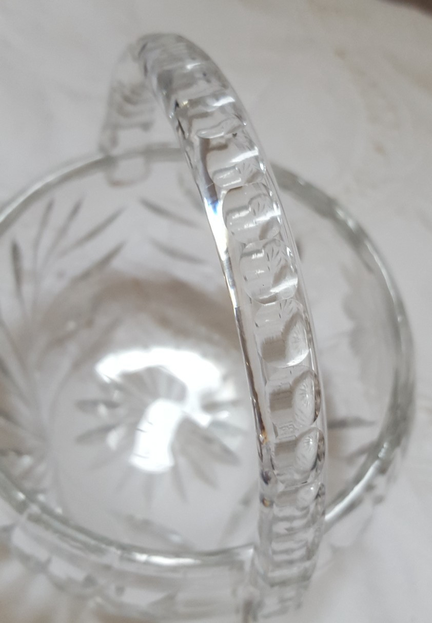 Vintage Duncan and Miller Crystal Basket Wheel Cut Handle Etched Glass