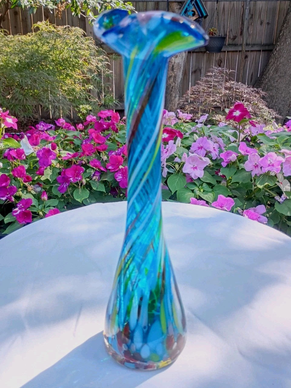 Vintage Hand Blown Multi-colored Splatter Glass Bud Vase