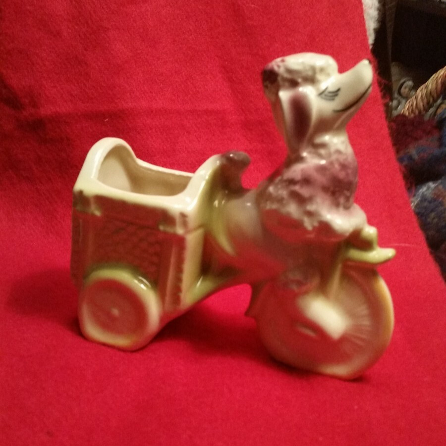 Shawnee Poodle planter vintage antique pottery cute 712 U.S.A. cycle rickshaw