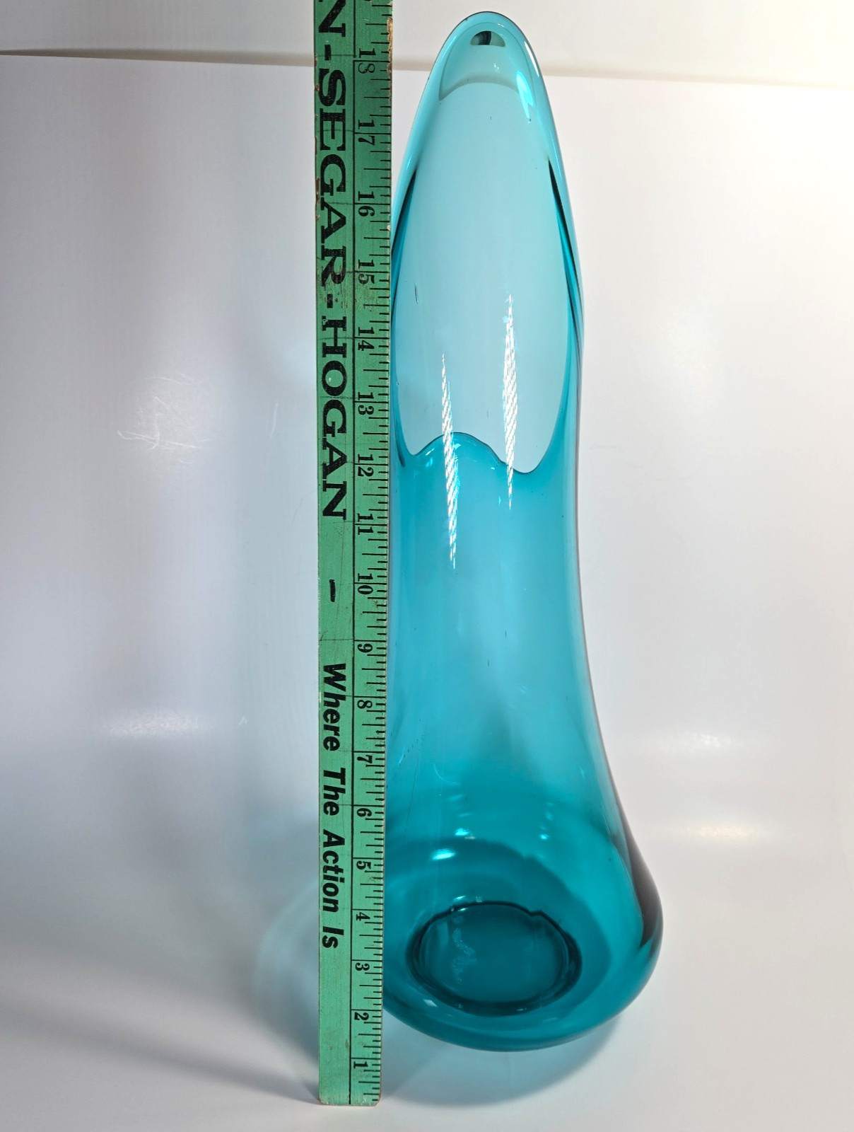 LE Smith Peacock Blue Fat Bottom Smoothie 18.5″ Swung Vase VTG MCM Turquoise
