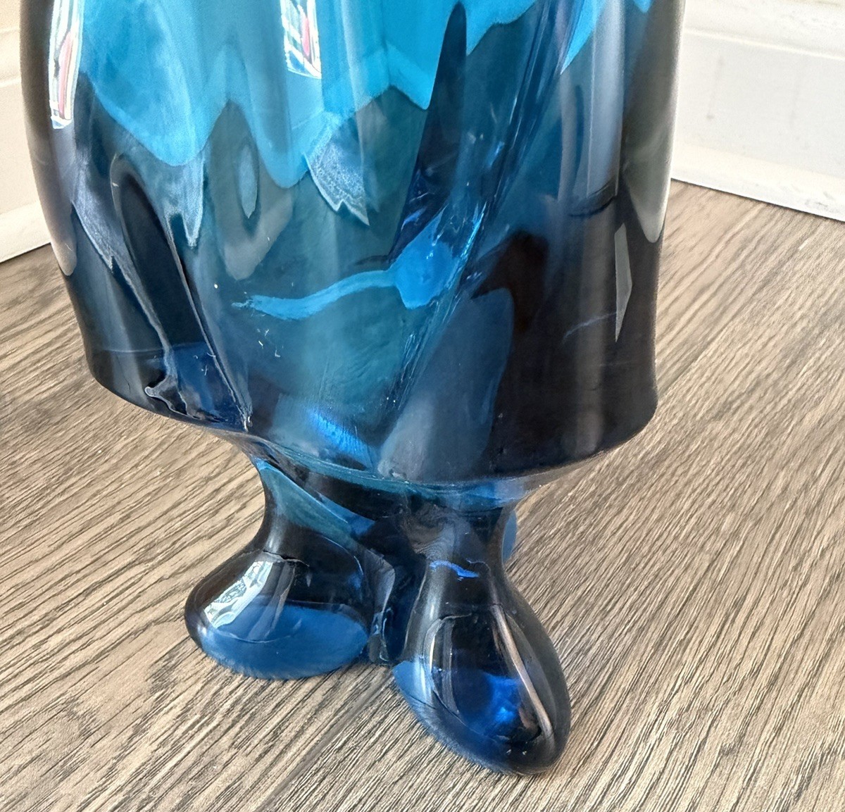 RARE Viking Epic Bluenique Swung Vase Tall 3-Toe Pedestal MCM Art Glass 24.75 In