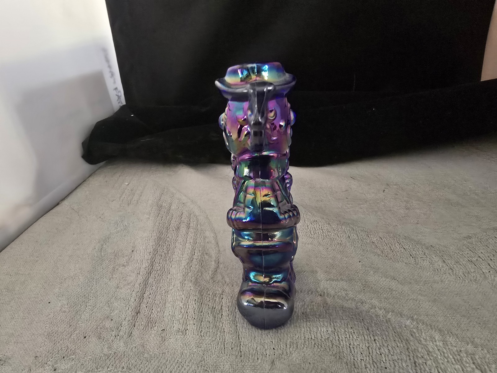 Boyd Iridescent Cobalt Blue Carnival Glass Virgil Two Faced Clown Happy Sad