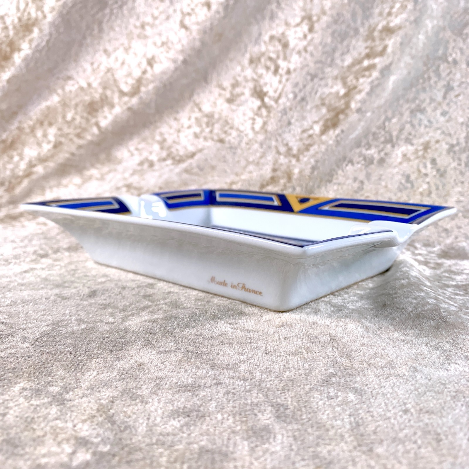 Vintage Hermes Porcelain Cigar Ashtray Change Tray Rare Geometric Pattern