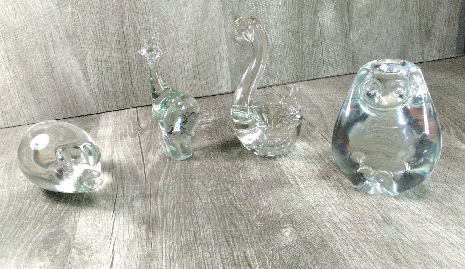 Murano Style Art Glass Home Decor 4 Crystal Figures Swan, Pig, Owl, Giraffe