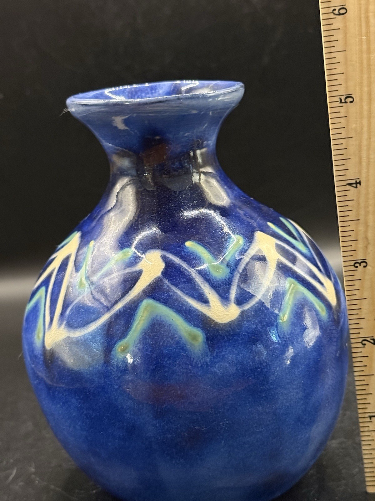 An Earthworks Barbados Studio Art Pottery Vase With White, Blue & Green Colors