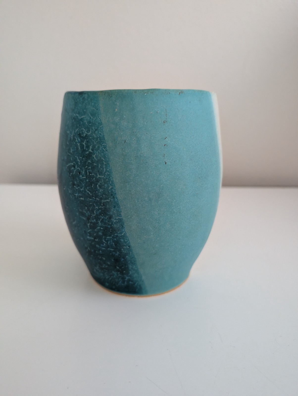 Studio pottery vase turquoise gradient textured matte glaze hand thrown signed