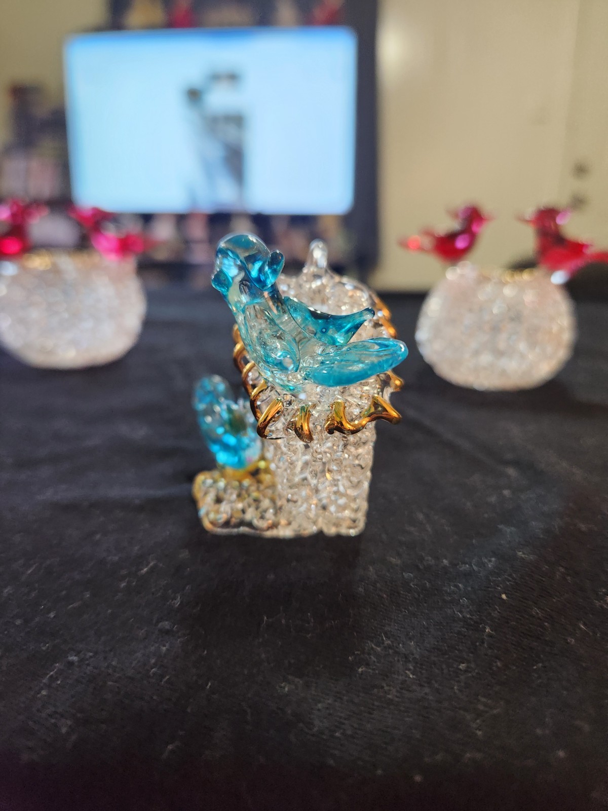Miniature Hand Blown/Spun Glass Birds Figure Ornaments ( Set of 3 )