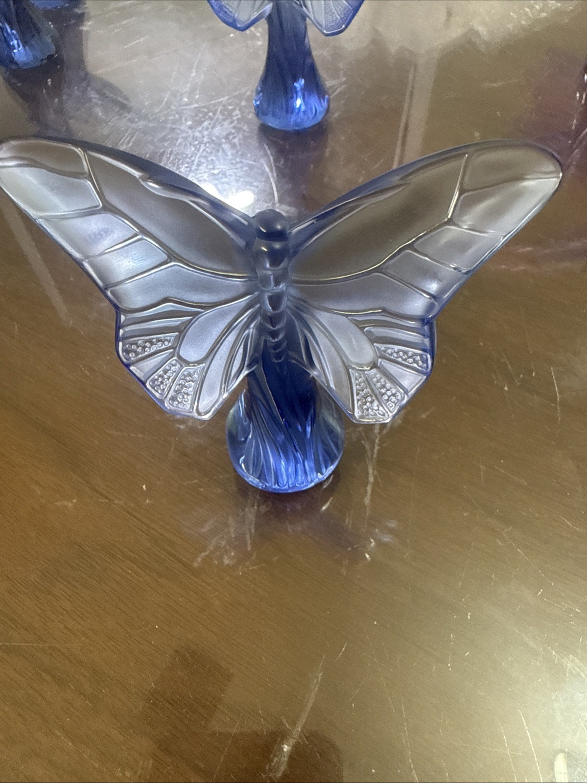 Lalique Blue Butterfly Mint Condition 3.5” Signed