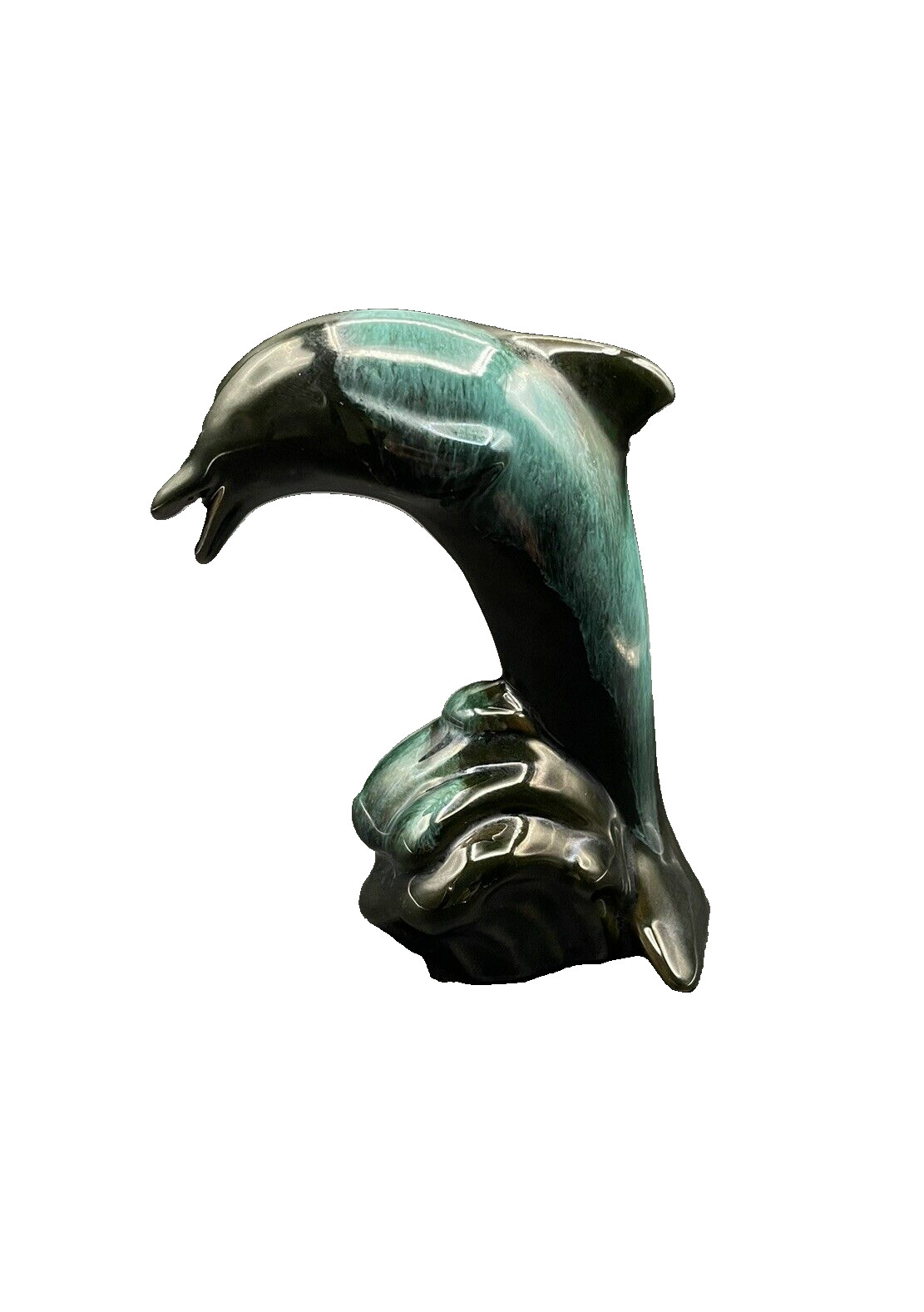 Blue Mountain Pottery Teal Blue Dolphin Riding Wave Figurine Statue