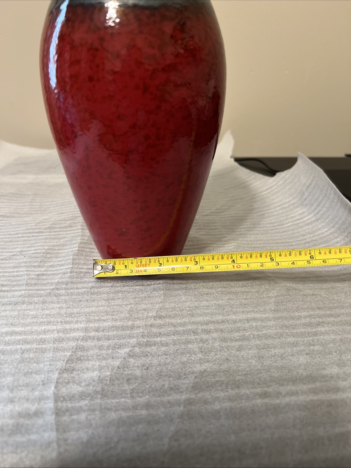 Vintage Flambé vase. Red And Black Glaze.