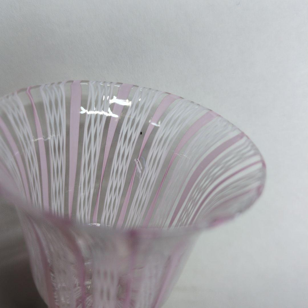 Murano Art Glass Pink Latticino Goblet Gold Gilt Floral Stem 13 cm Italy