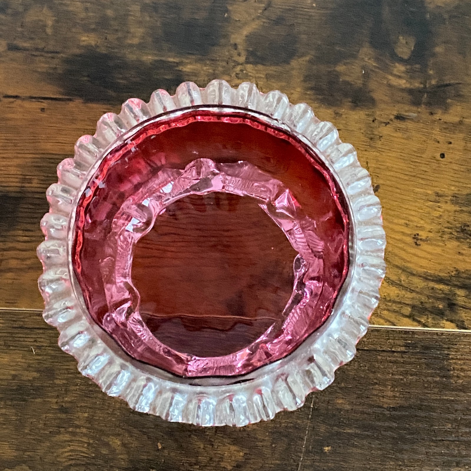 Antique Victorian Leaf Footed Cranberry Glass Candy Bowl Ruby Trinket Dish 14cm