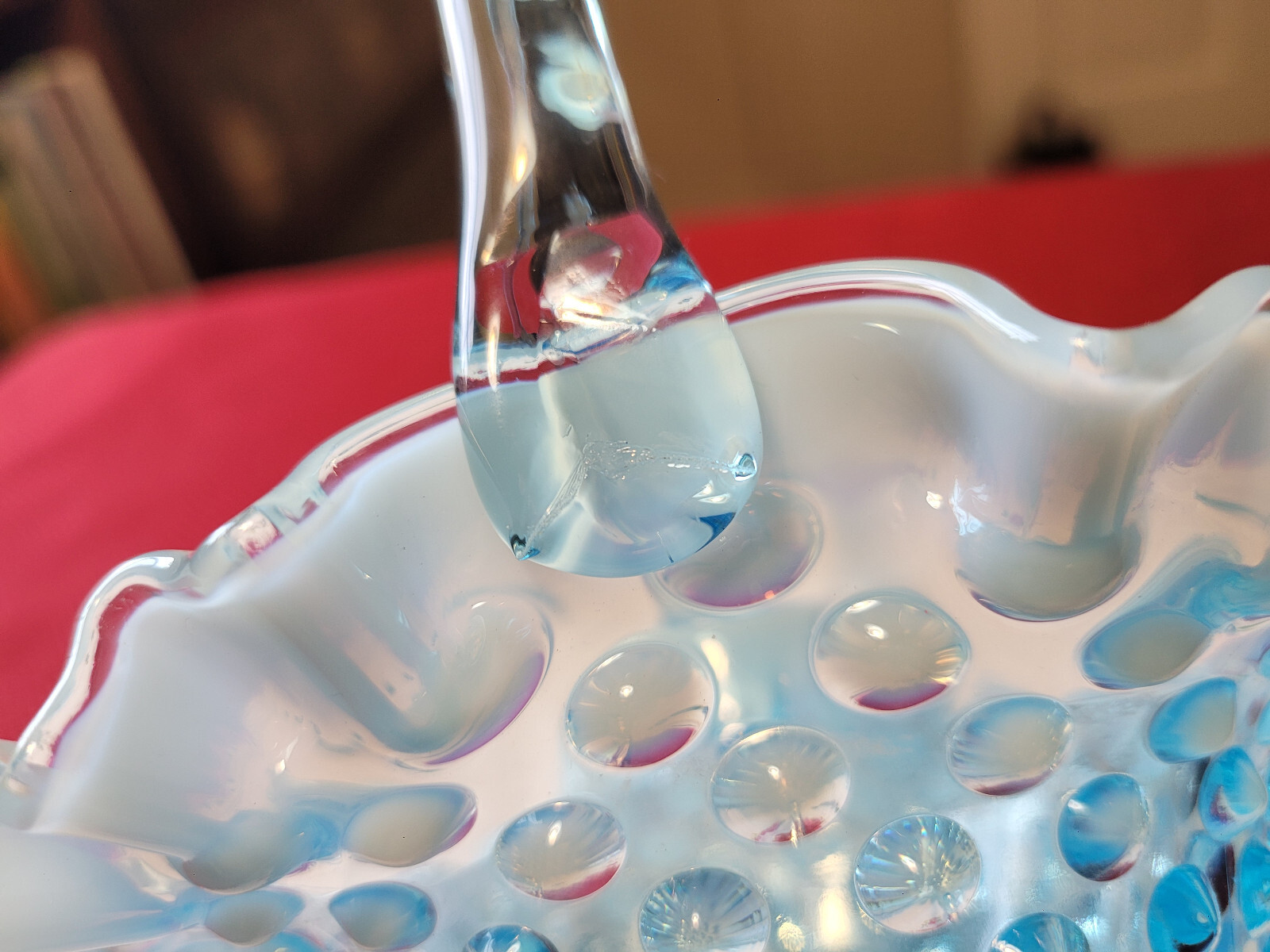 Vintage FENTON No. 3837 *BLUE OPALESCENT HOBNAIL* Glass BASKET 1940-55 1959 1978