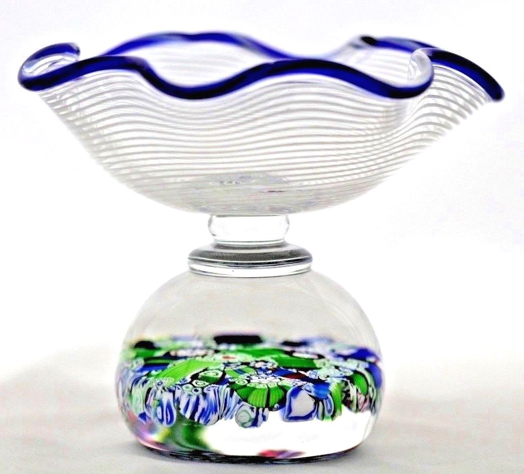 Scarce JOHN DEACONS Millefiori Art Glass PAPERWEIGHT Wafer TAZA Dish
