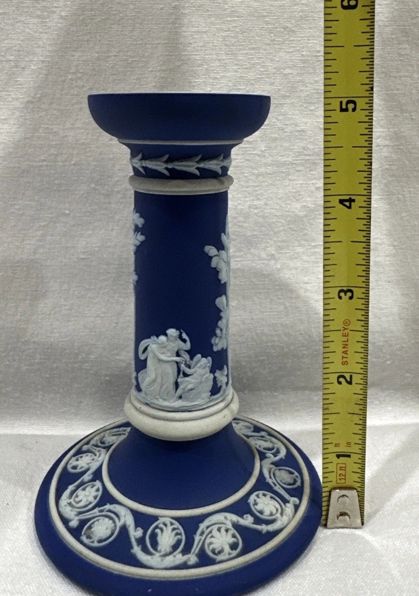 Antique Wedgewood Jasperware 5 Inch Candlestick Cobalt Blue Made in England