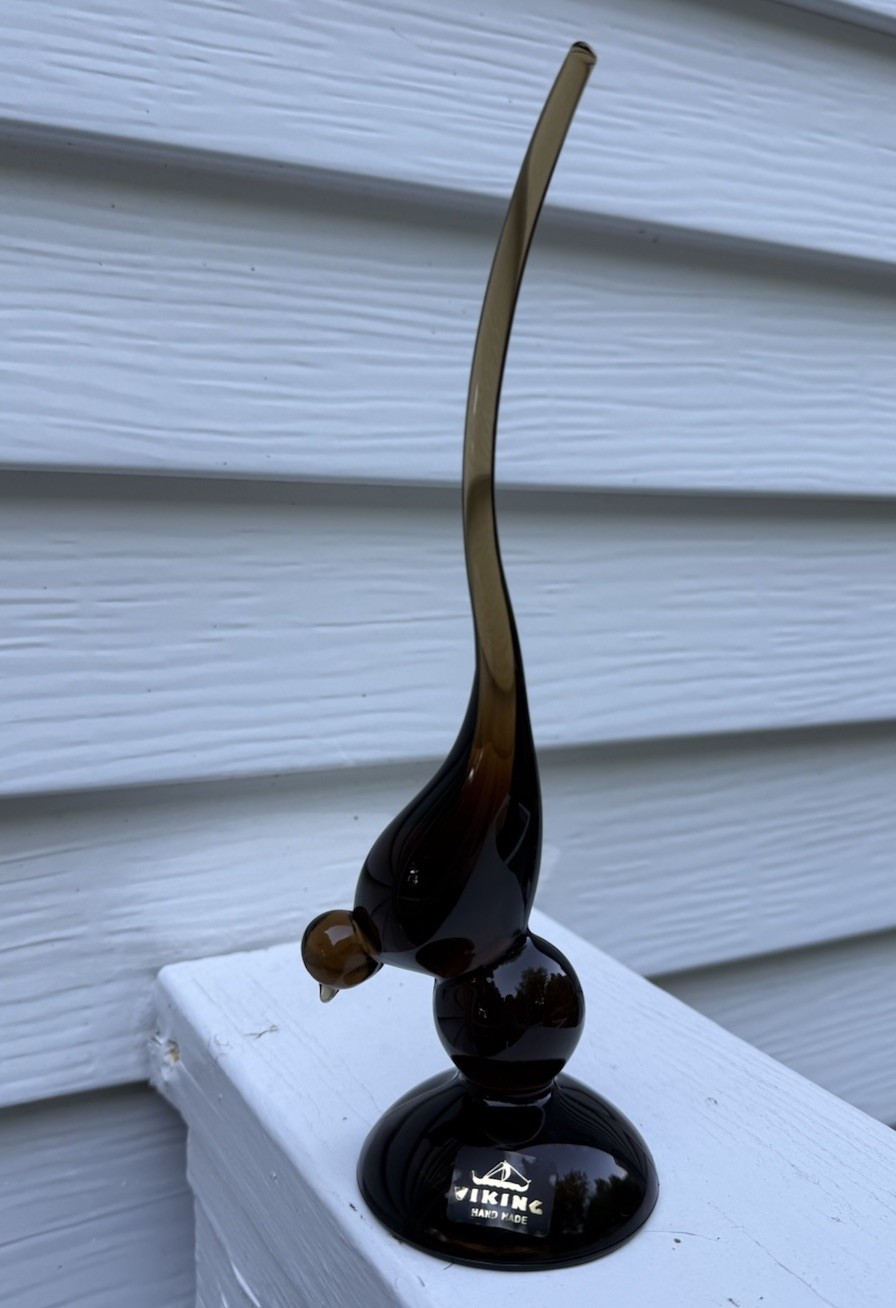 Vintage Viking Short Tail Glass Bird in Root Beer Brown MCM