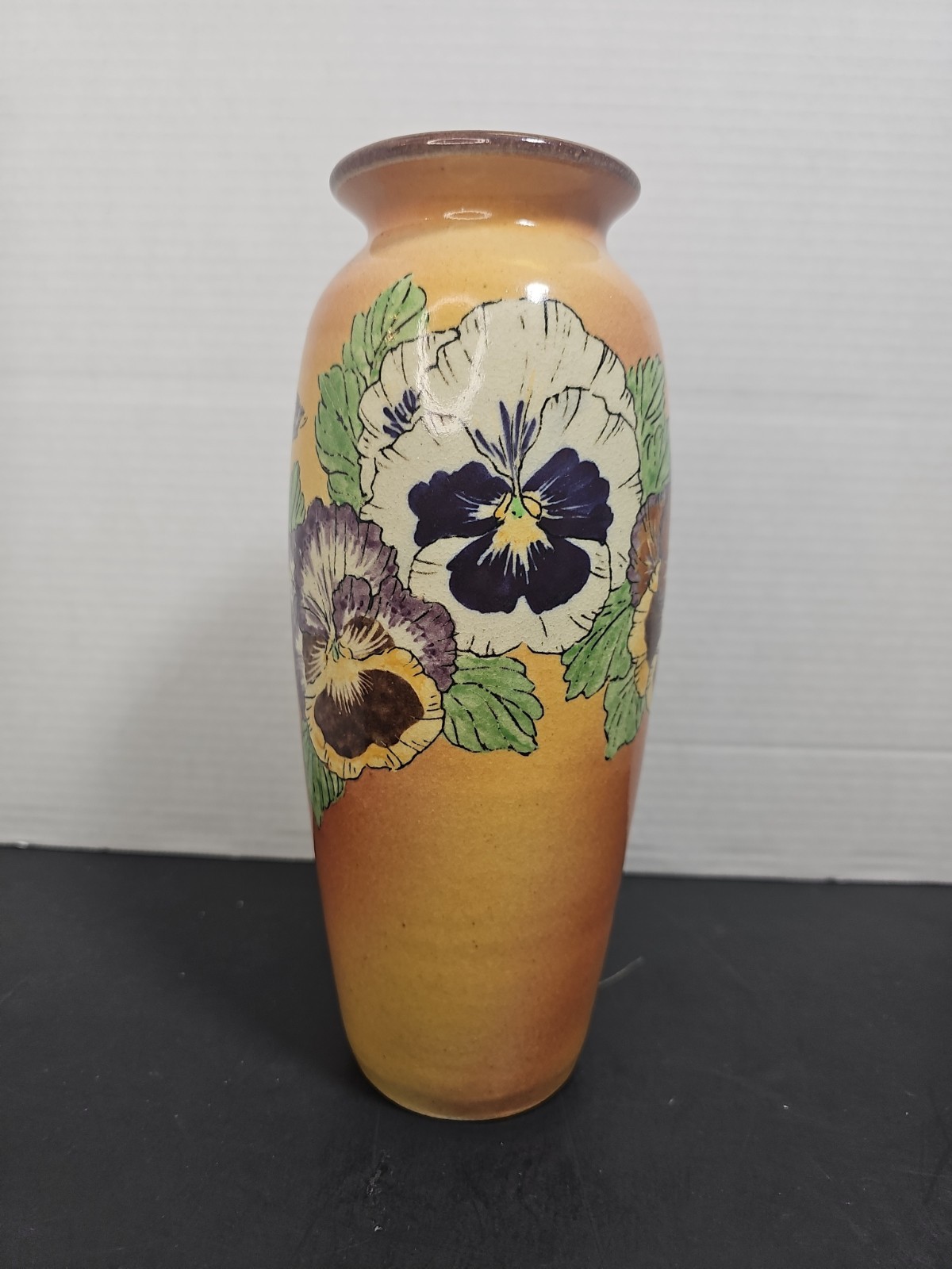 Vtg 1981 Santa Barbara Ceramic Design SBCD Vase Pansies Signed DK Dorie Knight