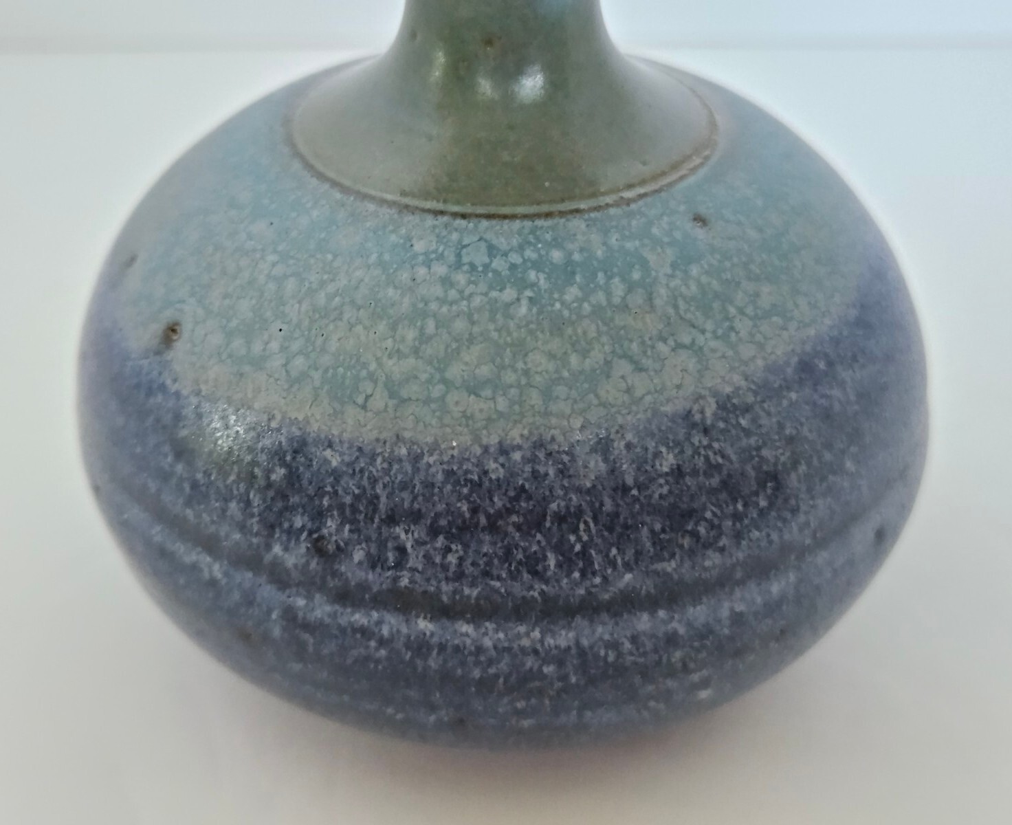 Studio Art Pottery Small Hand Thrown Stoneware Bud Vase Weed Pot Blue 4″ Signed