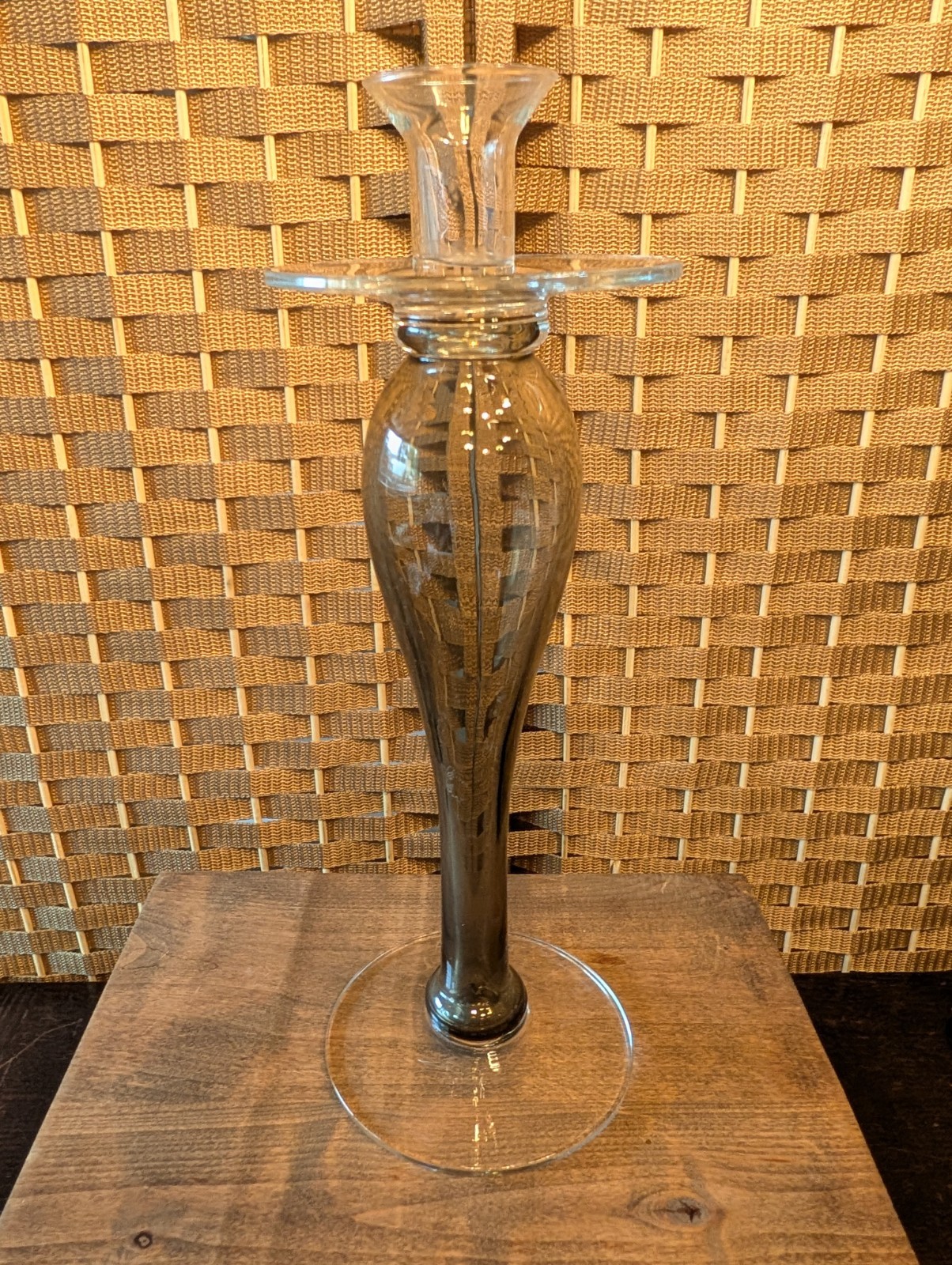 Handmade Hand Blown Glass Decorative Candlestick, 12 Inch, Poland