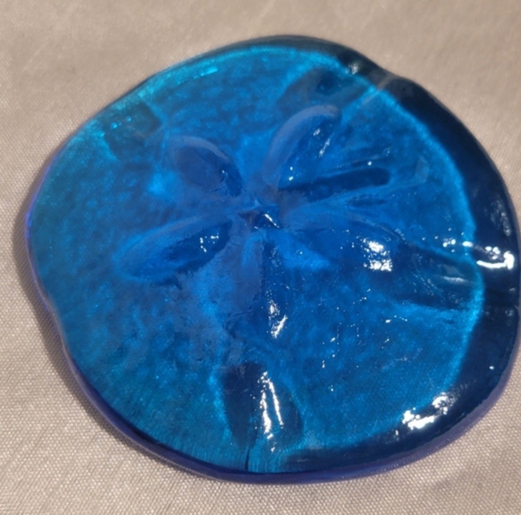 Opalescent Blue Glass Beach Paperweight Set: Starfish & Sand Dollar Decorative
