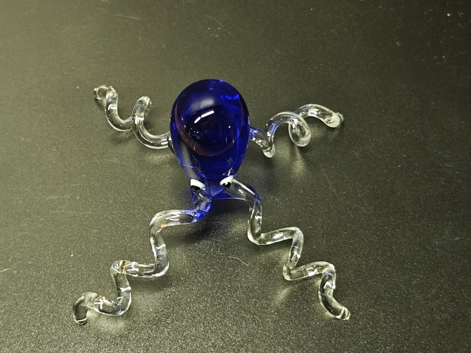 Adorable Baby Octopus Cobalt Blue Handmade Blown Glass Only 4 Tentacles