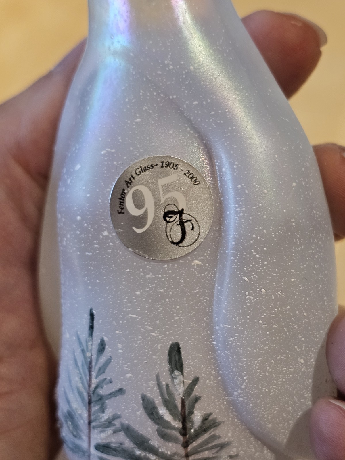Fenton Hand-Painted Art Glass Penguin – Woodland Frost on Iridescent Glass
