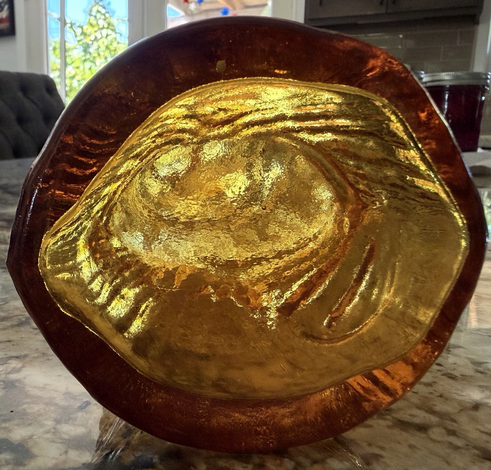 Vintage Amber Fish Glass Bottle Decanter Vase Nautical Barware Decor 12 in