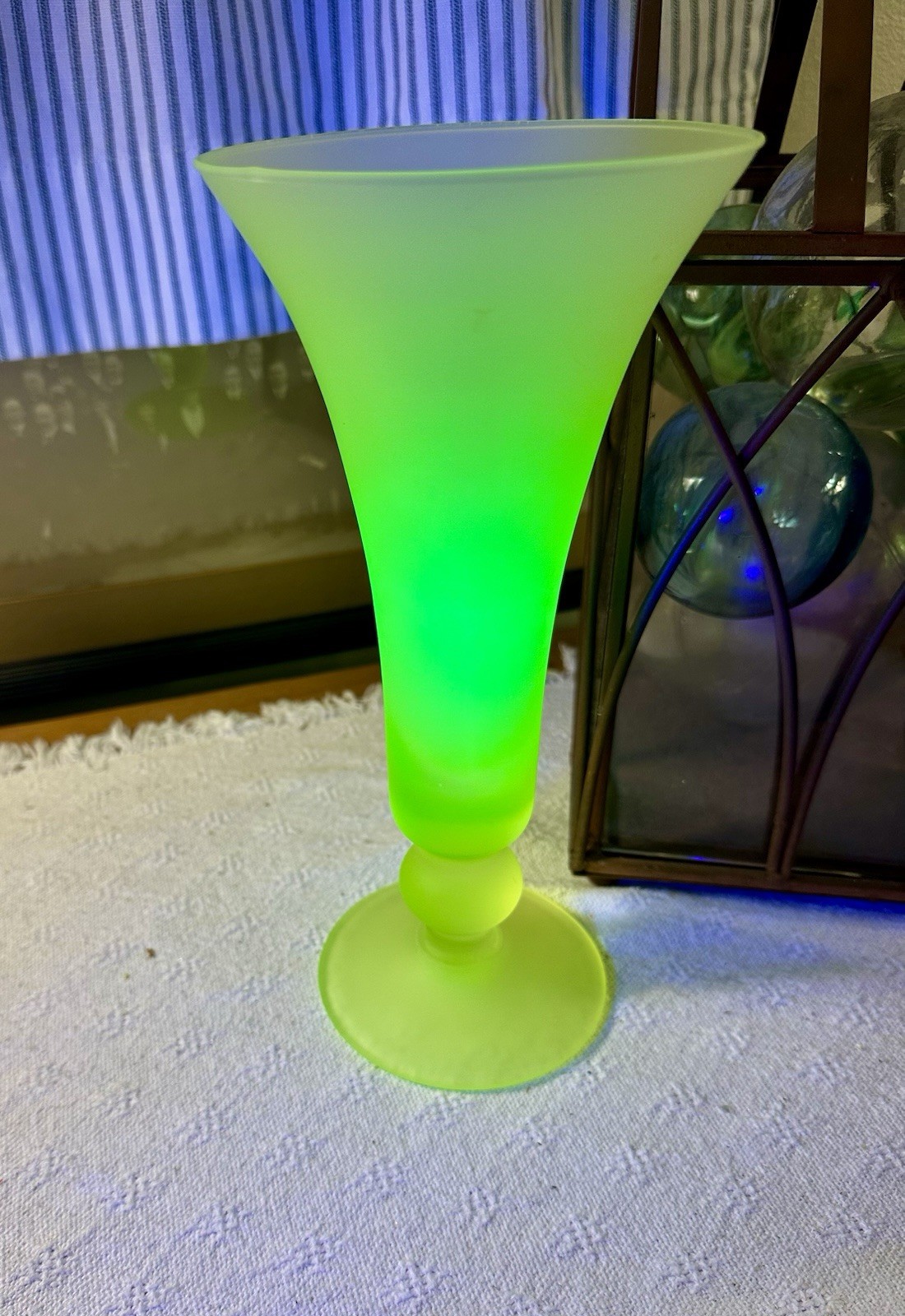 Satin Canary Yellow URANIUM, Vaseline Glass Trumpet Vase 10”