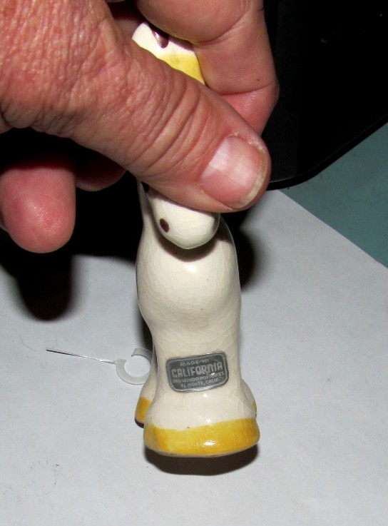 1940s Rio Hondo Ceramic Horse Figurine California Pottery Brown/Yellow W/Label