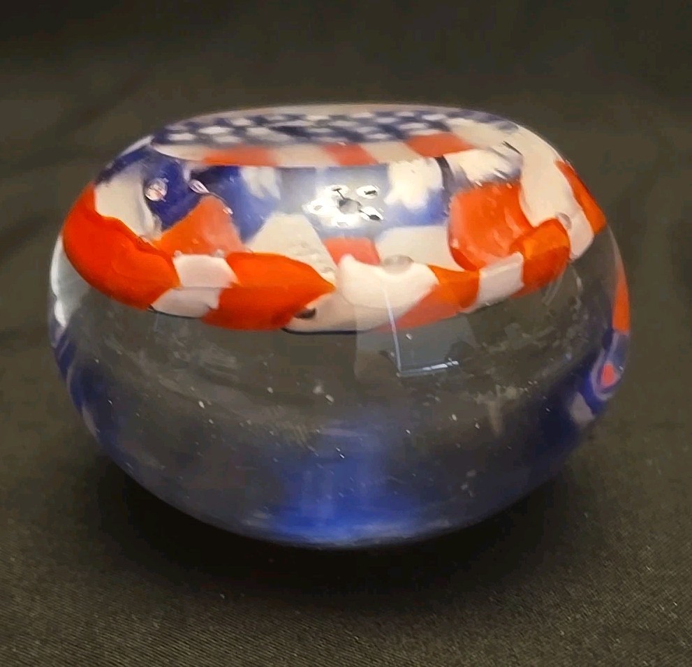 Old Glory American Flag Vintage Paperweight Glass Blown 3″ diameter Patriotic