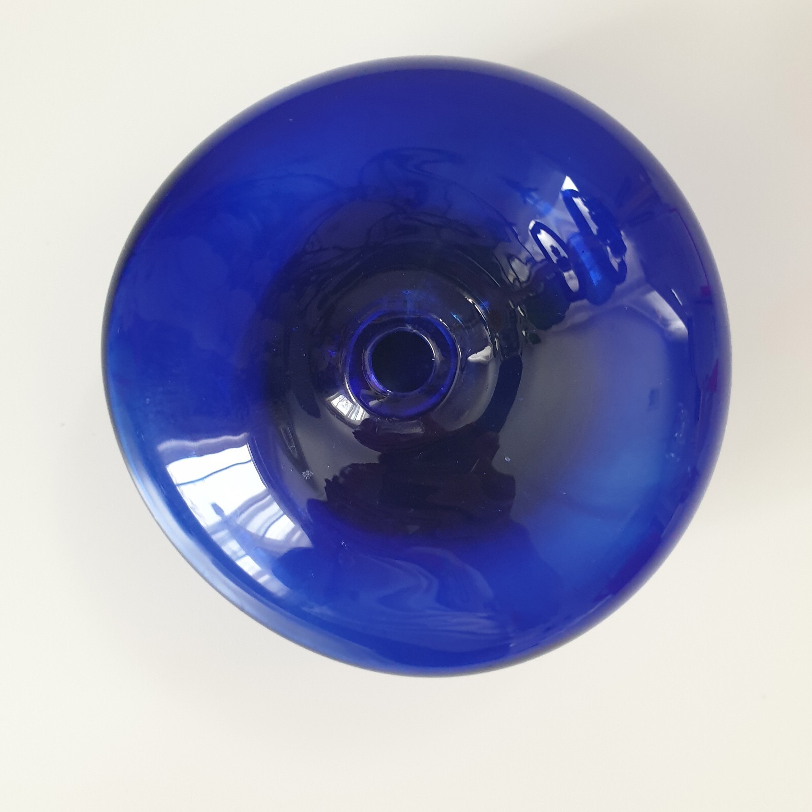 Anton Intaglio Cobalt Blue Glass Oil Lamp Vase Round Blown Glass Signed 4″ MCM