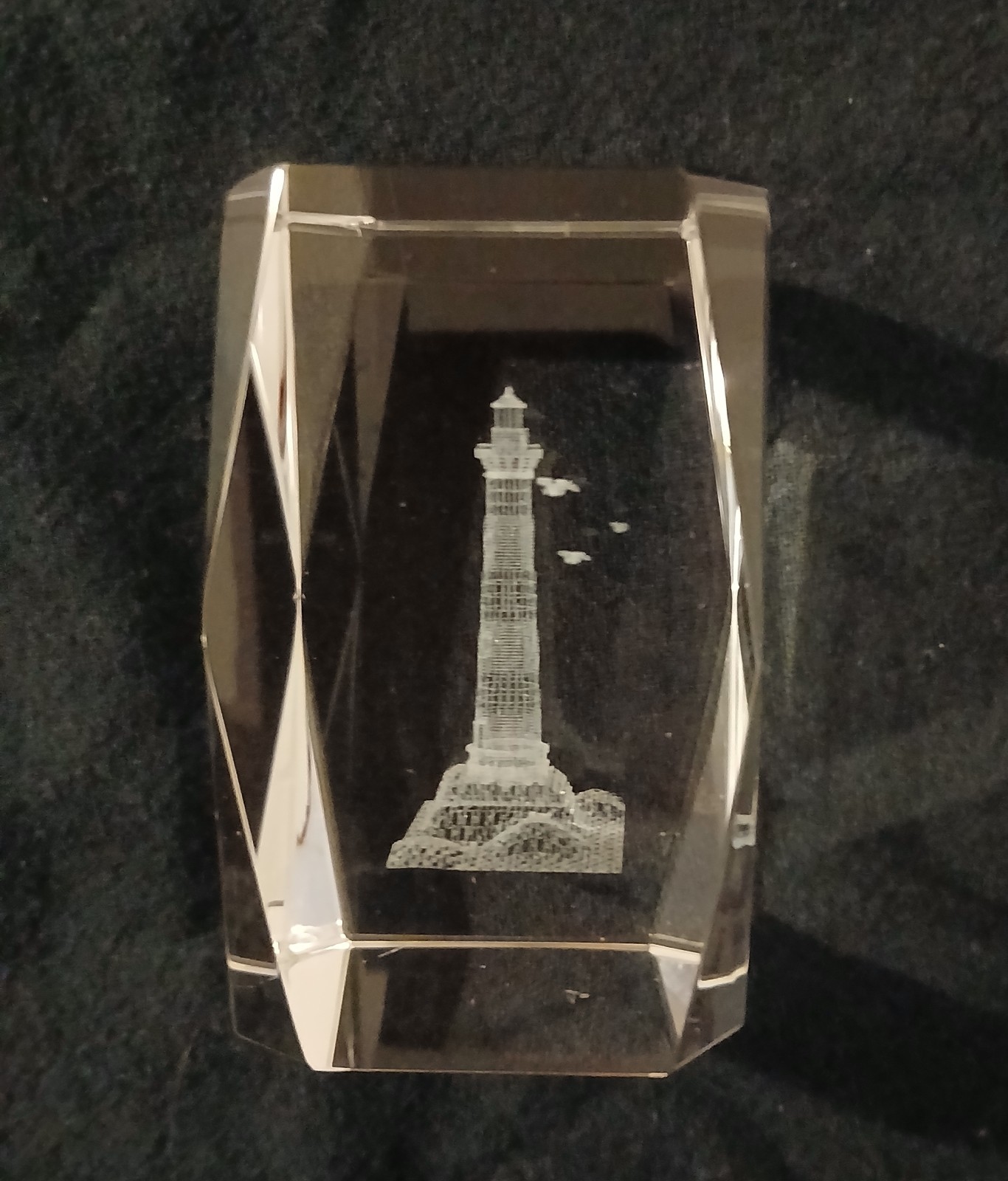 Laser Etched Paperweight Prism Clear Crystal Lighthouse Nautical Seagulls