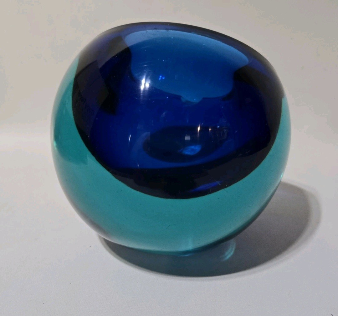 Rare Murano MCM Orb Ashtray Green To Blue Art Glass *Read Description*